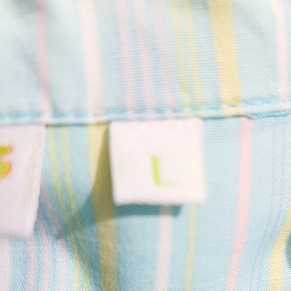 Lulu-B Women’s Button Front Jacket Shirt Pastel Stripe Cotton Blend Size Large - Picture 12 of 14